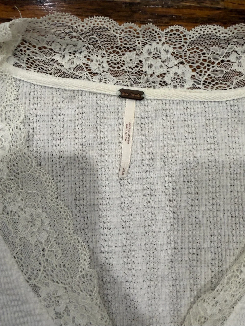 Free People Cream Lace-Trim Button Front Cropped Top